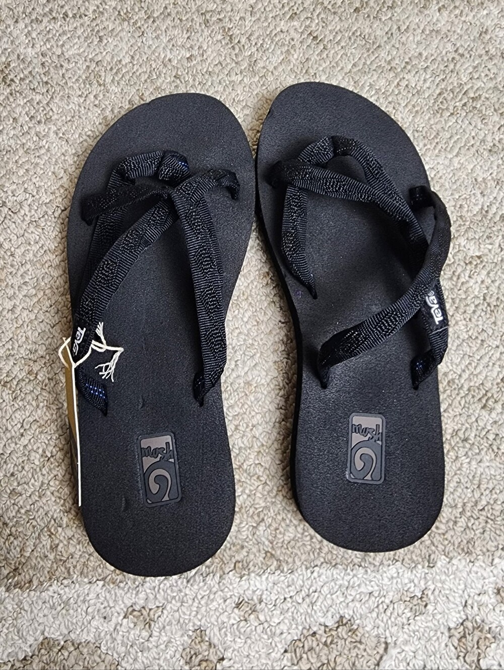 Teva Olowahu Black Flip Flops Sandals Women's Size 5 NWT Strappy Lightweight